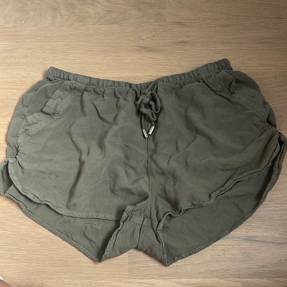 army green flowy shorts